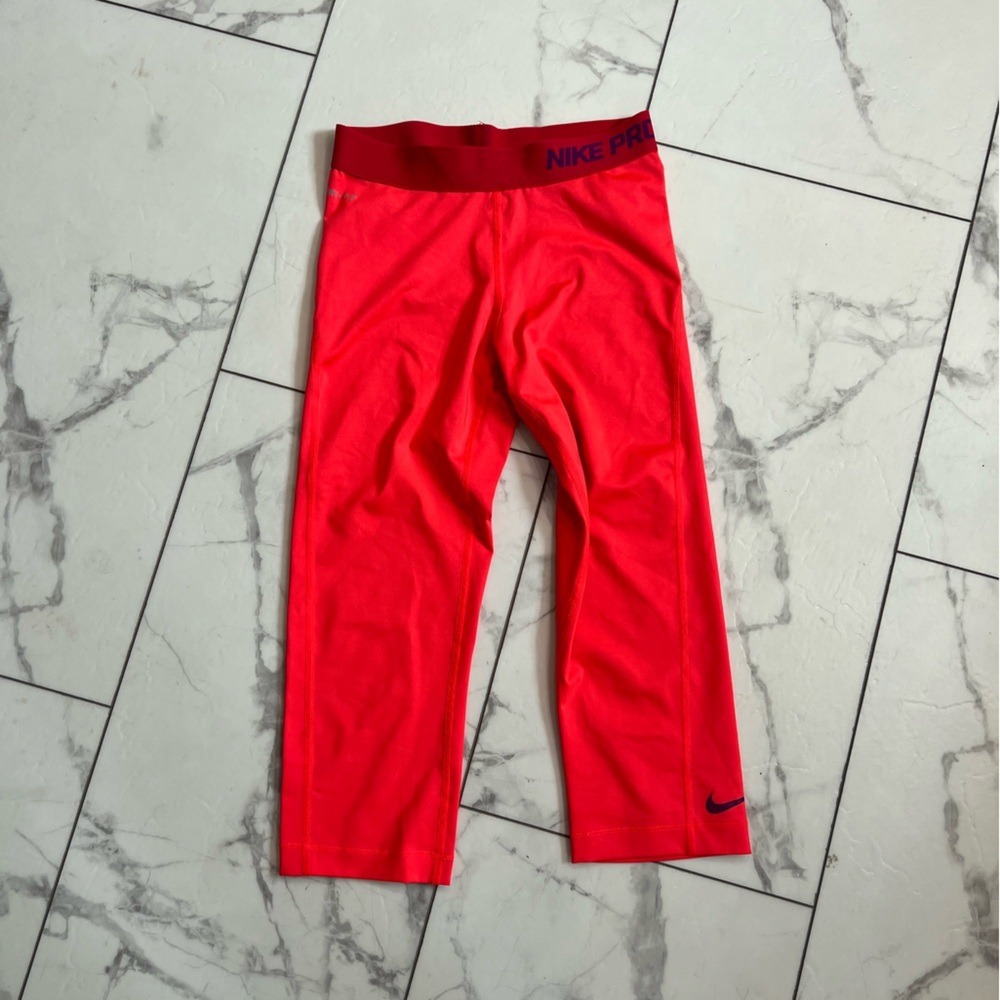 Nike Pro Red and bright pinkish Orange Athletic Leggings